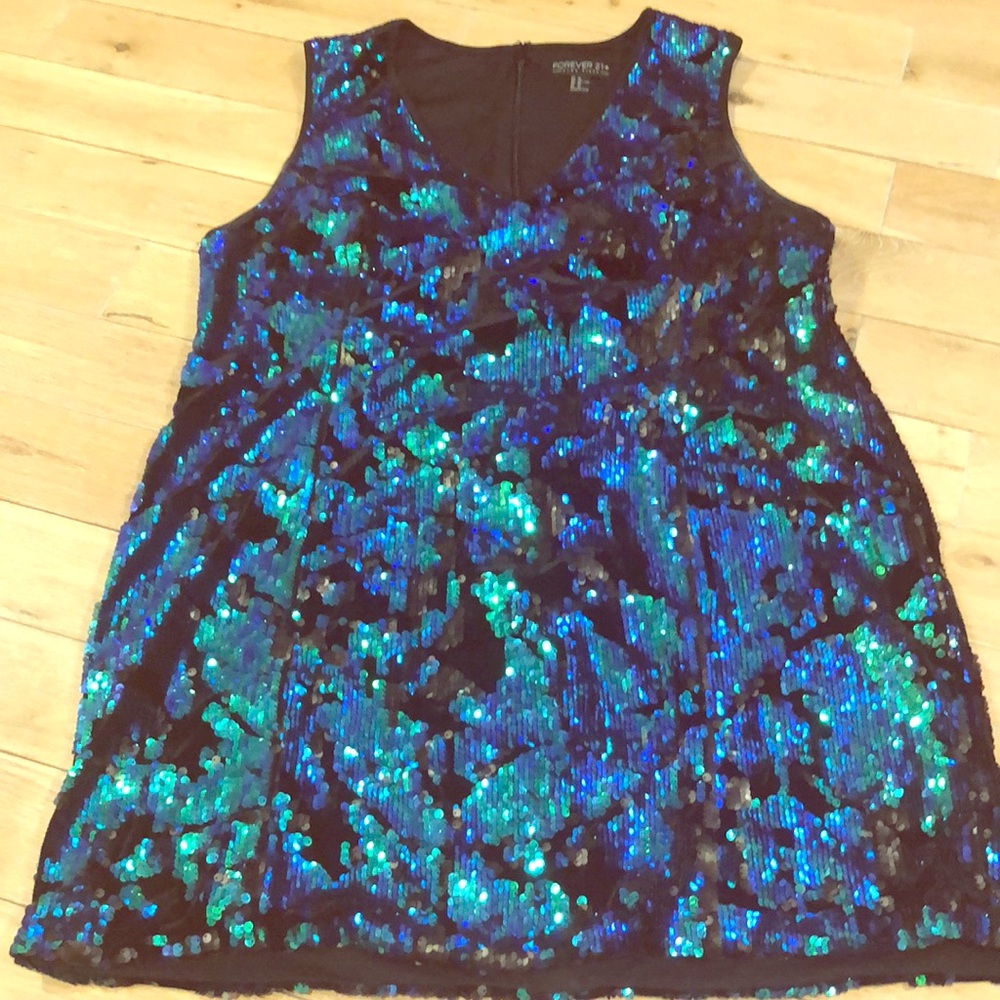 Blue and black sequin dress